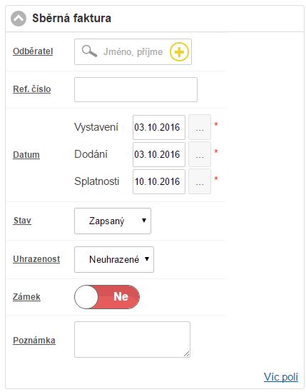 Nov&aacute; Sběrn&aacute; faktura 