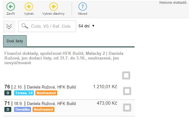 Možnost přid&aacute;n&iacute; dodac&iacute;ch listů na fakturu