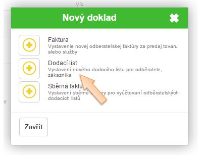 Vytvořen&iacute; nov&eacute;ho finančn&iacute;ho dokladu - Dodac&iacute; list