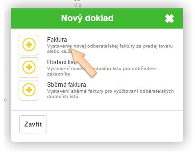 Vytvořeni nov&eacute; finančn&iacute;ho dokladu - Faktura