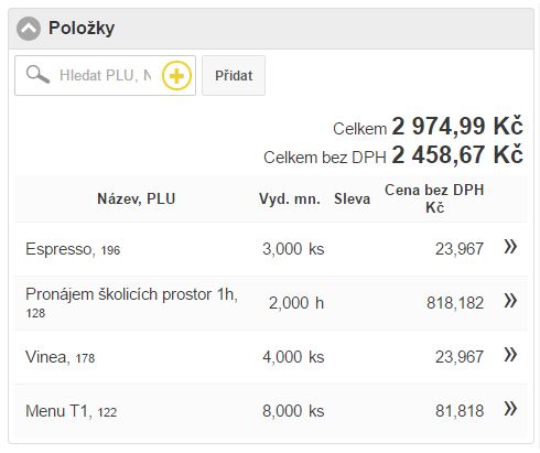 Seznam položek dokladu