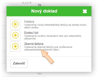 Vytvorenie nov&eacute;ho finančn&eacute;ho dokladu - Zbern&aacute; fakt&uacute;ra