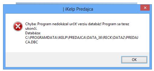 Chybov&eacute; hl&aacute;senie pri kontrole verzie datab&aacute;zy.