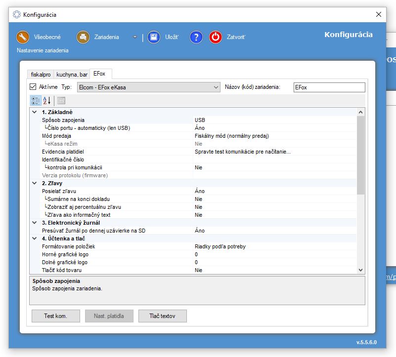 ELCOM EFox v režime eKasa