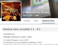 Uk&aacute;žka z&aacute;ložky obedov&eacute;ho menu na Facebooku