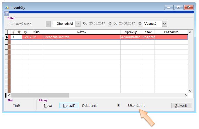 Ukončenie rozpracovanej invent&uacute;ry
