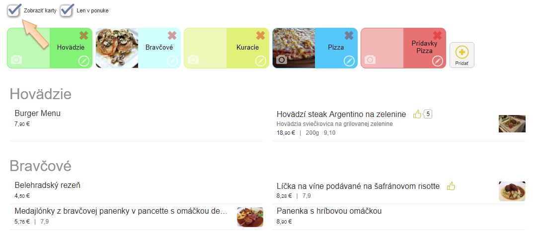 Ponuka - skupiny jedál konkrétne jedlá Ponuka - skupiny jedál konkrétne jedlá