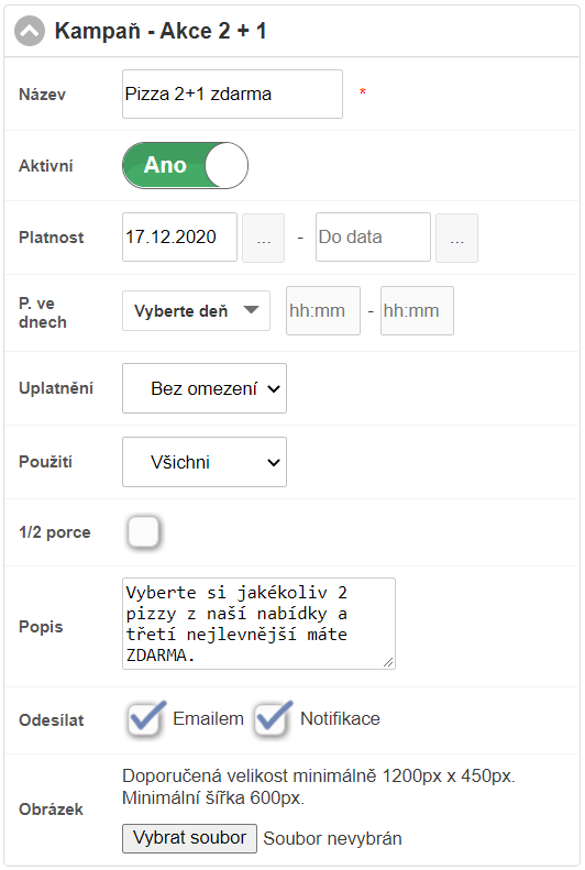 Formul&aacute;ř pro definov&aacute;n&iacute; z&aacute;kladn&iacute;ch pravidel kampaně