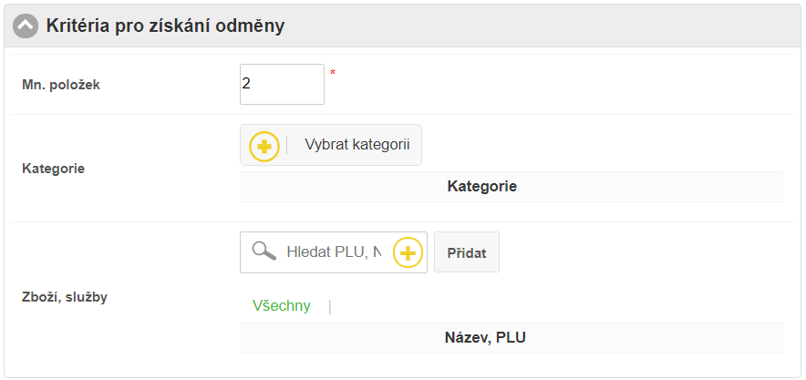 Nastaveni krit&eacute;ri&iacute; pro z&iacute;skan&iacute; odměny