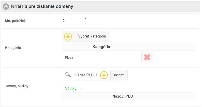 Nastavenie krit&eacute;ri&iacute; pre z&iacute;skanie odmeny