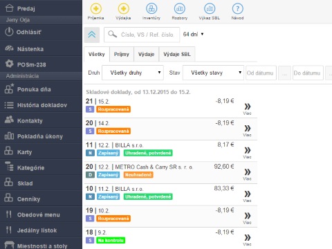 Skladov&eacute; pohyby - Př&iacute;jmy, v&yacute;daje a v&yacute;daje SBL