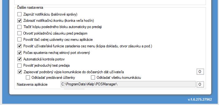 Formul&aacute;r ďal&scaron;&iacute;ch nastaven&iacute; v z&aacute;ložke V&scaron;eobecn&eacute; v aplik&aacute;cii