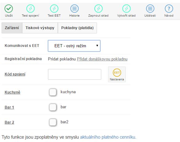 Formul&aacute;ř pro konfiguraci EET