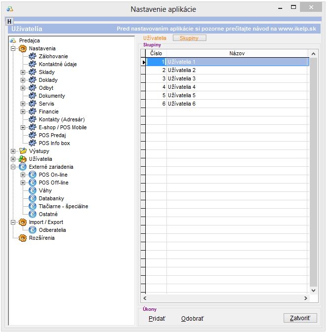 Formul&aacute;r zo zoznamom skup&iacute;n už&iacute;vateľov.