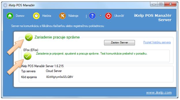 Stav pripojen&eacute;ho zariadenia do aplik&aacute;cie POS Manaž&eacute;r.
