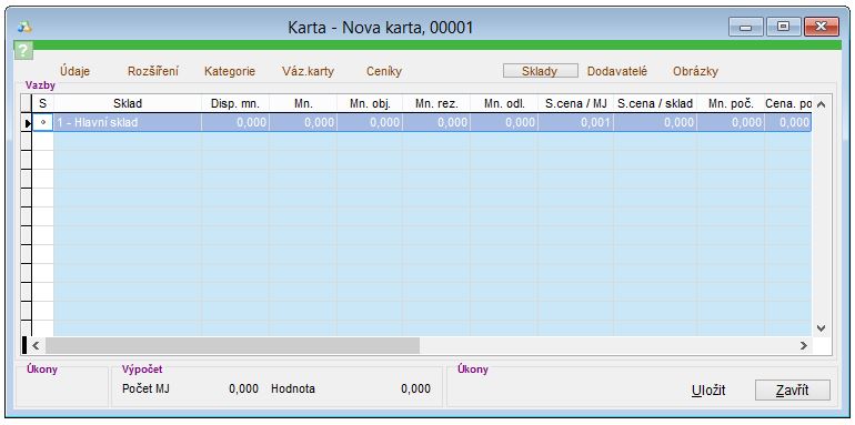 Popis z&aacute;ložky Sklady na skladov&eacute;kartě