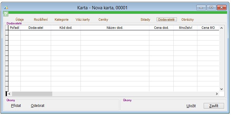 Popis z&aacute;ložky Dodavatel&eacute; na skladov&eacute; kartě