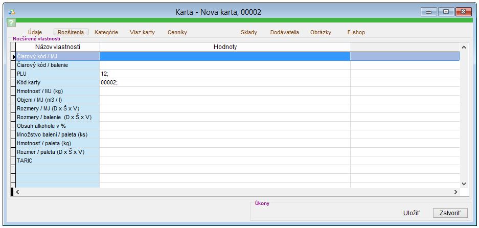 Popis z&aacute;ložky Roz&scaron;&iacute;renia na skladovej karte