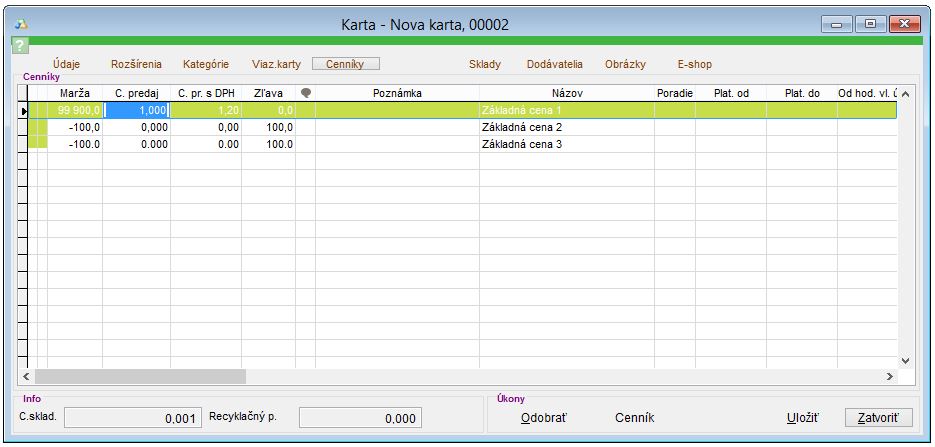 Popis z&aacute;ložky Cenn&iacute;ky na skladovej karte