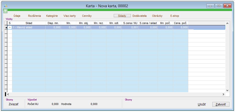 Popis z&aacute;ložky Sklady na skladovej karte