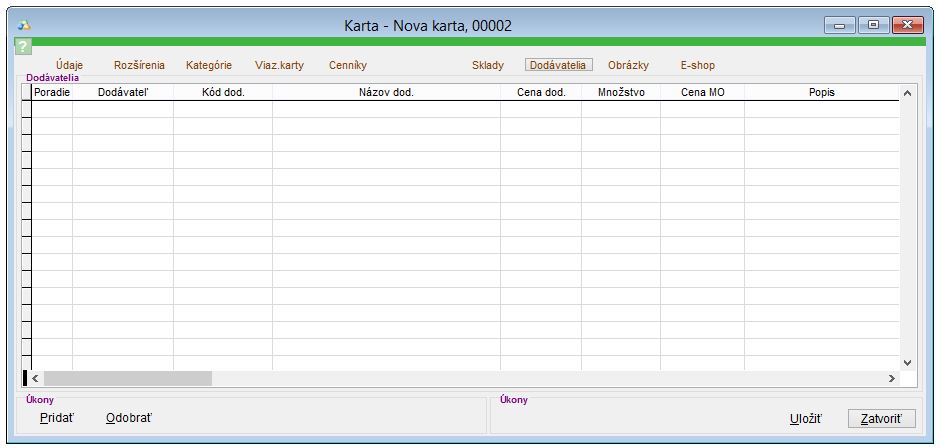 Popis z&aacute;ložky Dod&aacute;vatelia na skladovej karte