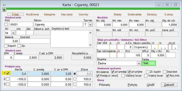 Zobrazenie nastavenia pre možnosť uzamknutia predajnej ceny na skladovej karte.