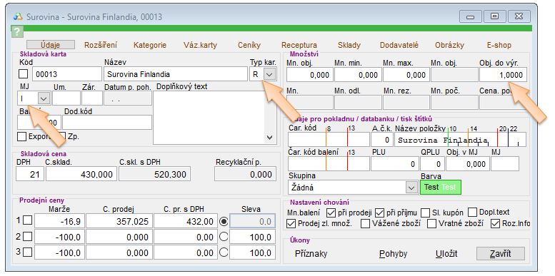 Skladov&aacute; karta - surovina - z&aacute;ložka &Uacute;daje