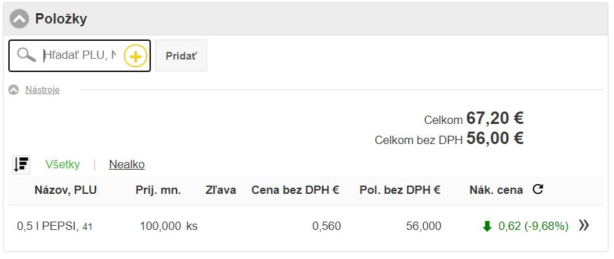 Formul&aacute;r pre prid&aacute;vanie položiek do pr&iacute;jemky 