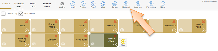 Rozvoz - Nastaven&iacute; v menu aplikace