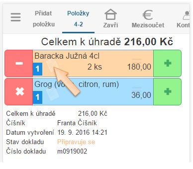 Pridani pozn&aacute;mky na položku dokladu