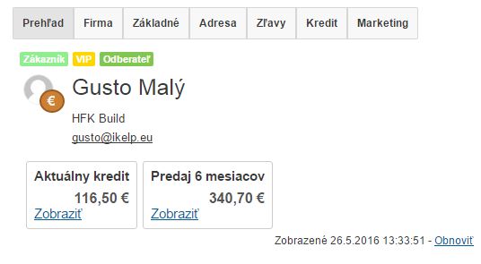 Z&aacute;ložka Prehľad na kontakte