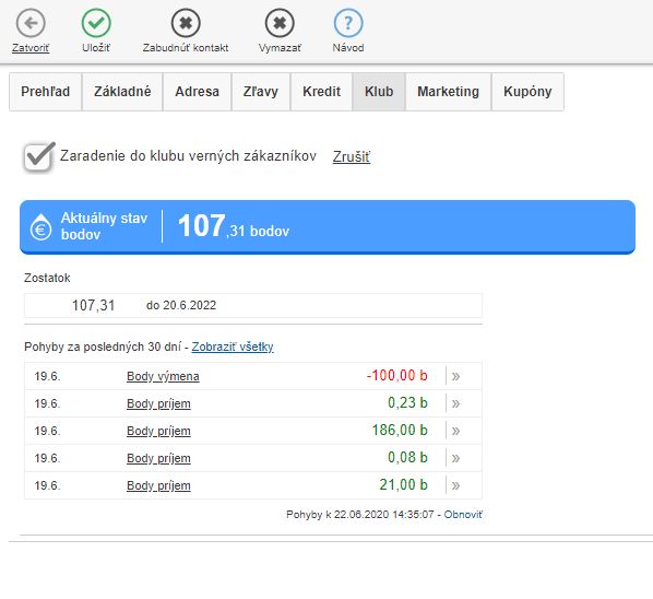 Z&aacute;ložka Klub na kontakte a jeho prehľad