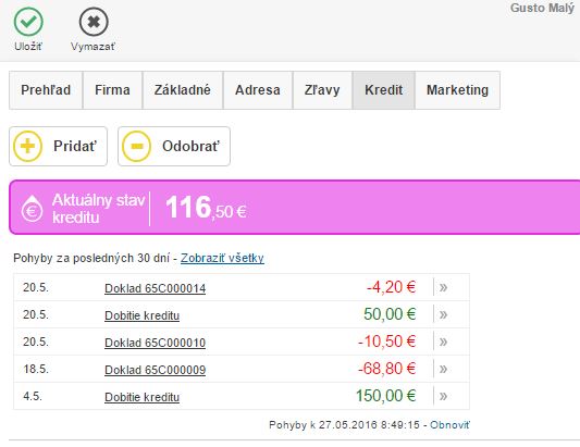 Z&aacute;ložka Kredit na kontakte a jeho prehľad