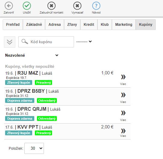 Z&aacute;ložka Kup&oacute;ny na kontakte a ich prehľad