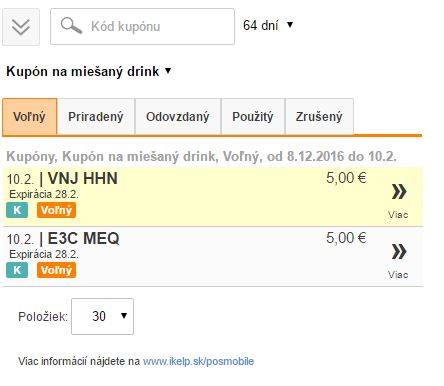 Zoznam vygenerovan&yacute;ch kup&oacute;nov